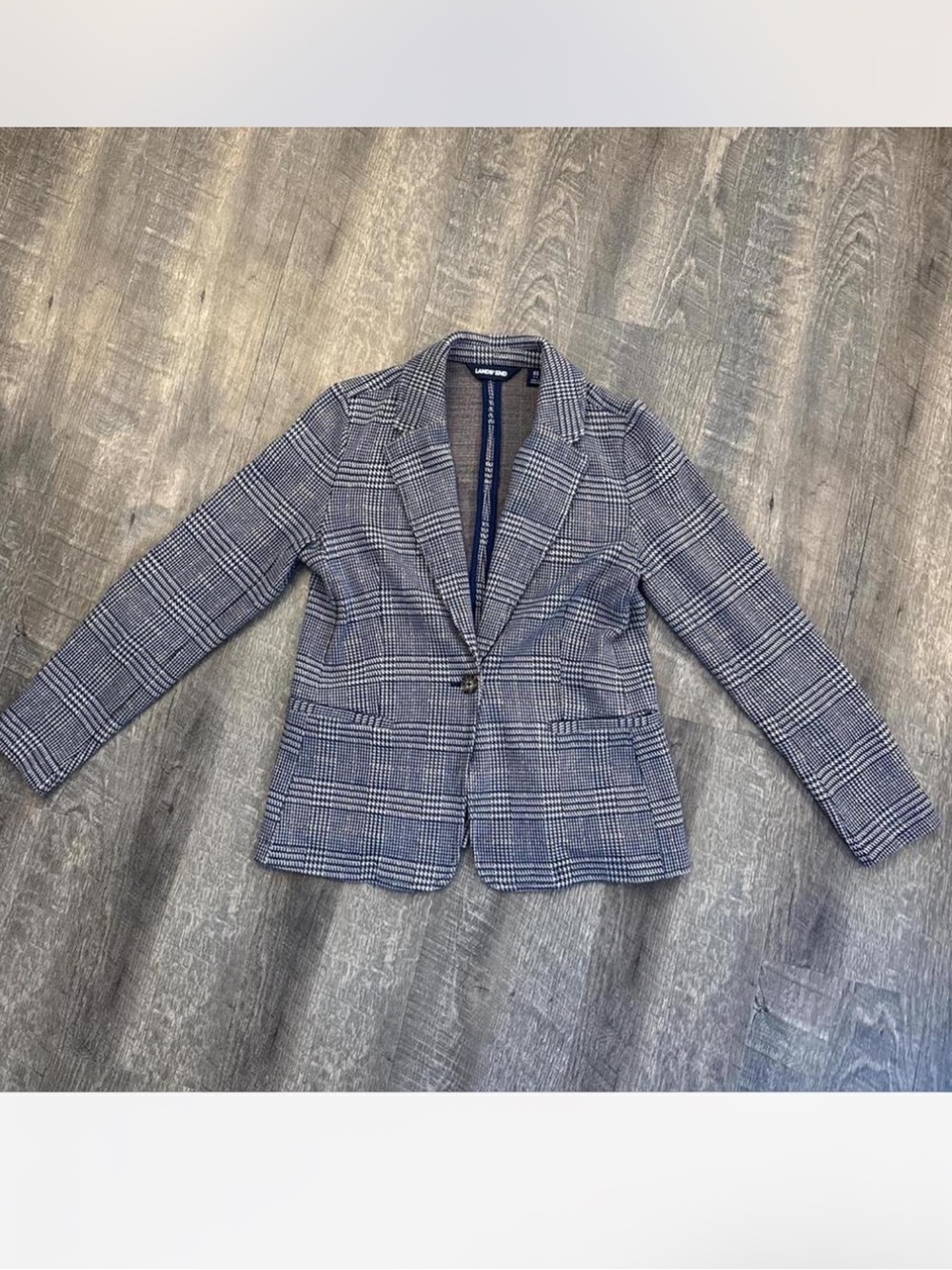 Land’s End Navy and Cream Plaid Blazer